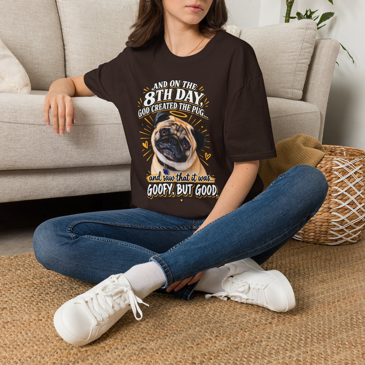 Pug T-Shirt – And on the 8th Day God Created the Pug – Funny Pug Lover Gift